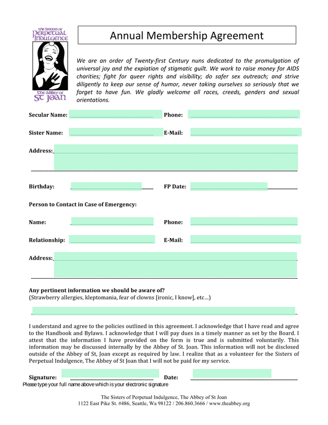 The Sisters Of Perpetual Indulgence   Membership Form screenshot