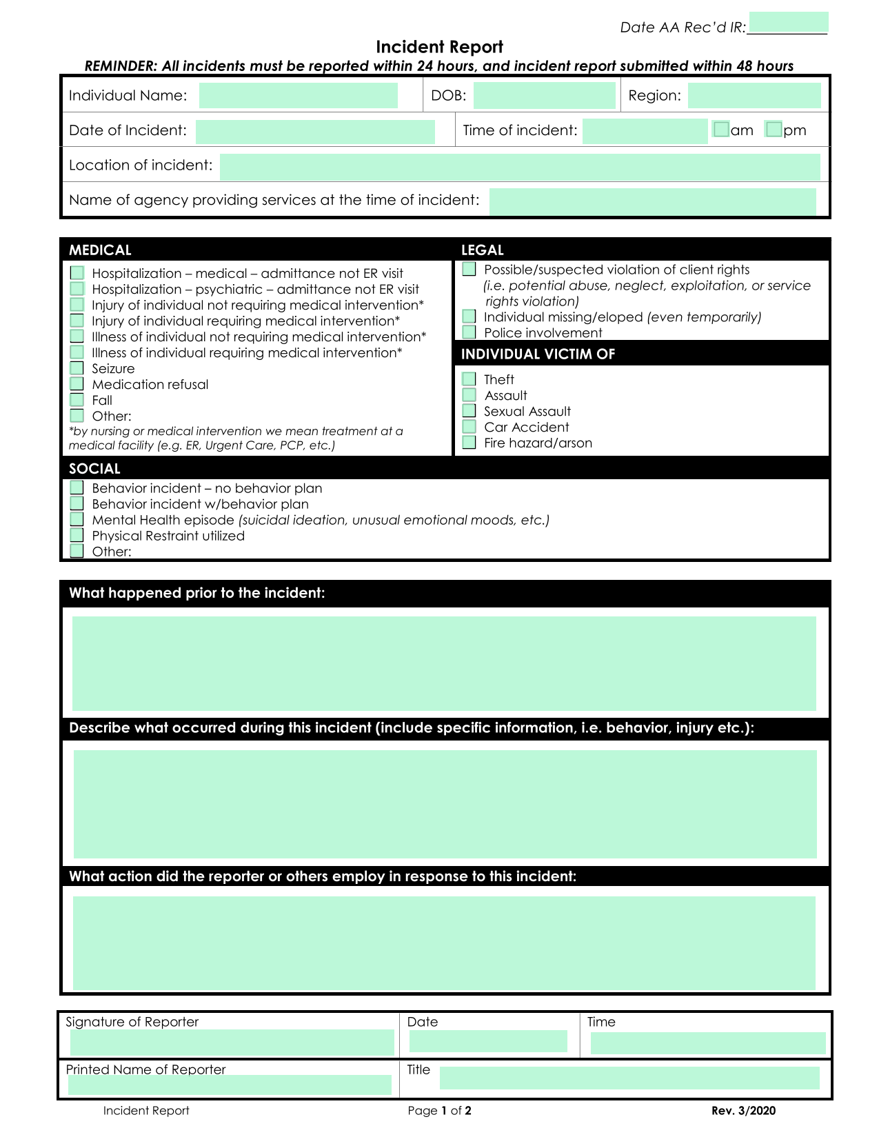 Incident Report screenshot