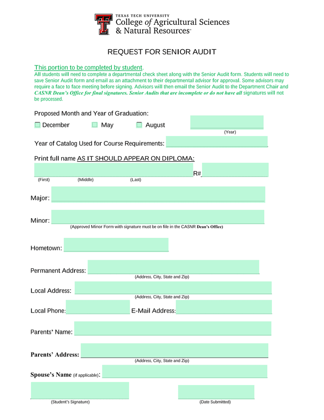 REQUEST FOR SENIOR AUDIT screenshot