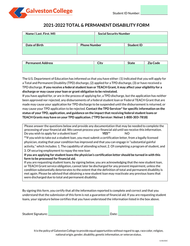 Total  Permanent Disability Form screenshot