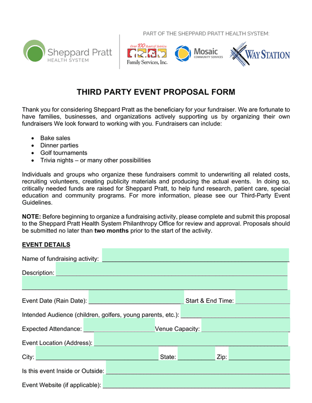 Third Party Event Proposal Form screenshot