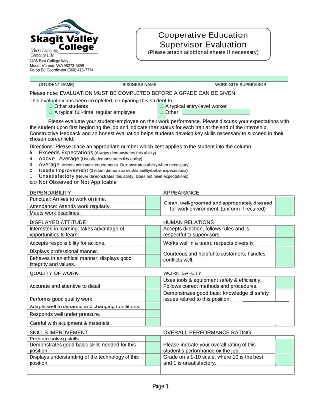 Student Work Performance Evaluation screenshot