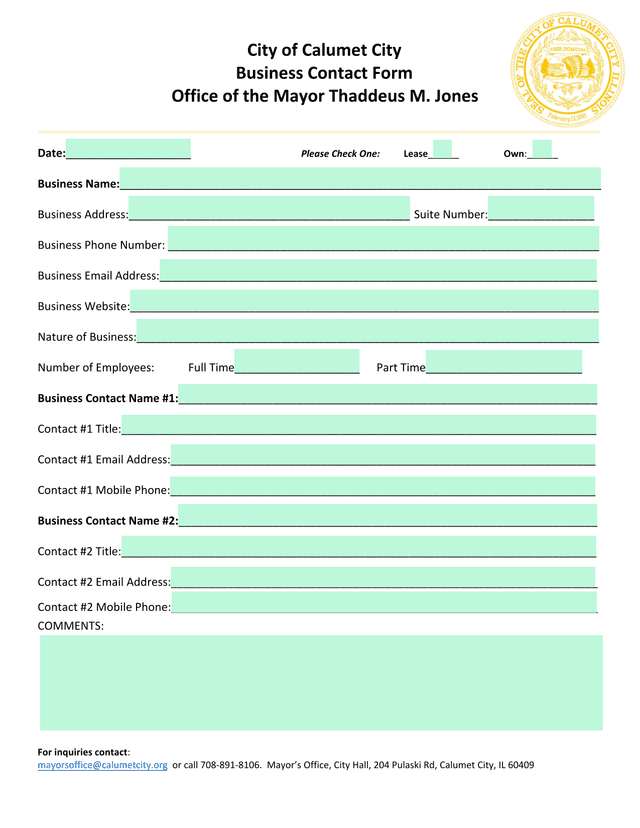 Business Contact Form screenshot