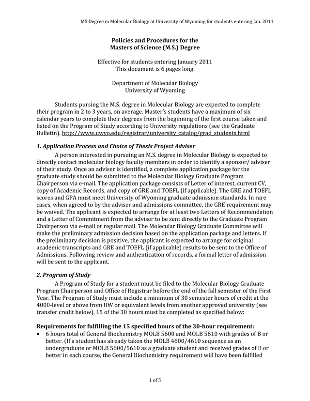 MS Degree In Molecular Biology At University Of Wyoming screenshot
