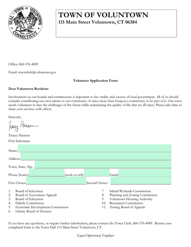 Volunteer Application Form screenshot
