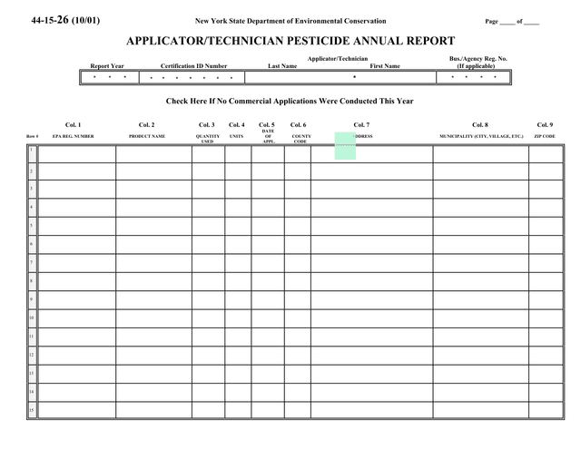 ApplicatorTechnician Pesticide Annual Report screenshot