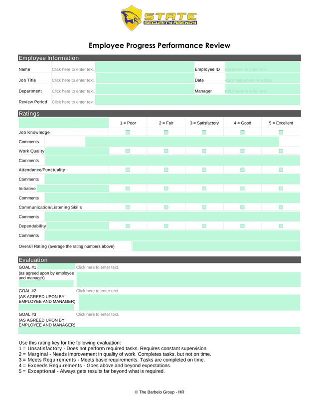 Employee Progress Performance Review screenshot