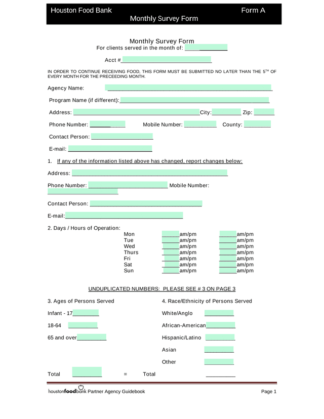 Form A Monthly Survey Form screenshot