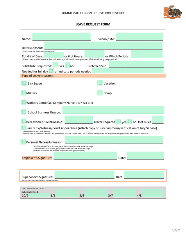 LEAVE REQUEST FORM screenshot