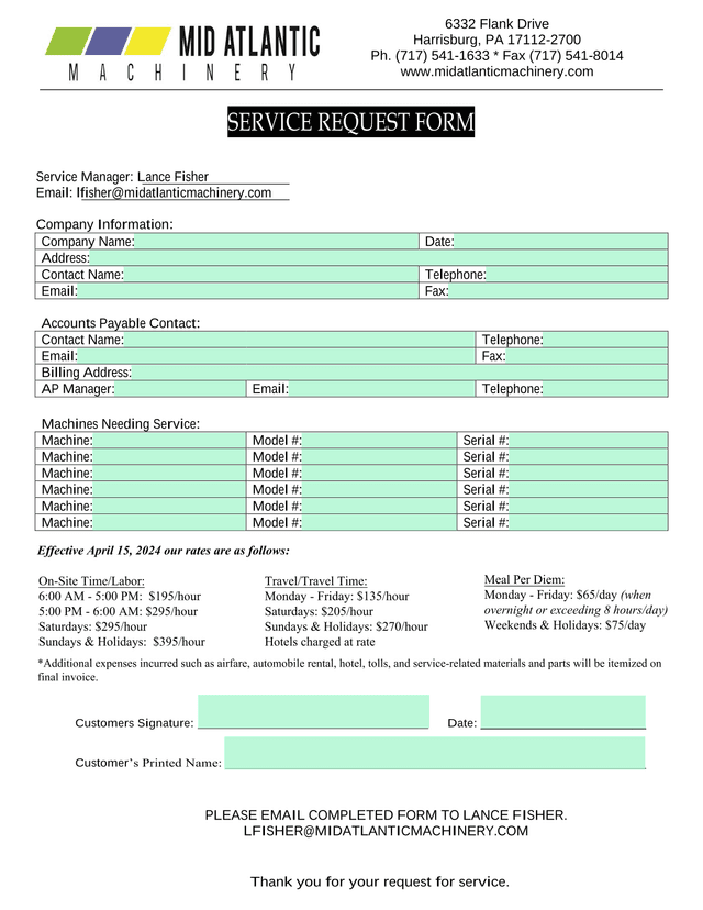 Service Request Form screenshot
