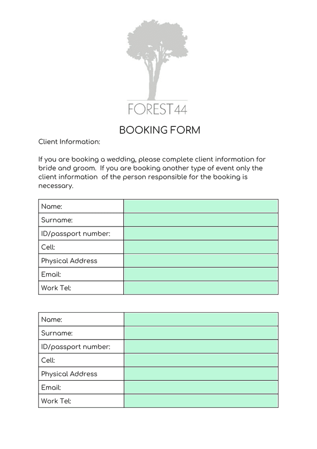 BOOKING FORM screenshot