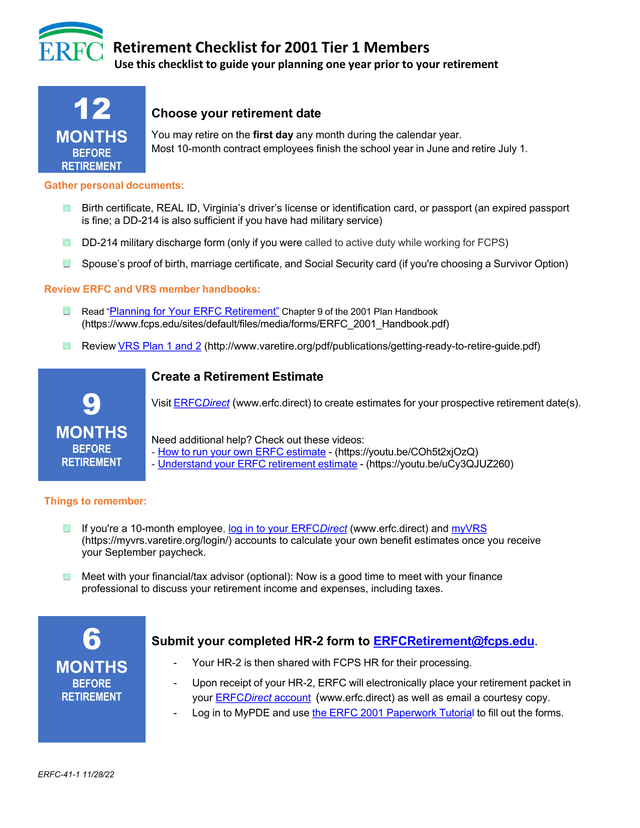 Retirement Checklist For 2001 Tier 1 Members screenshot