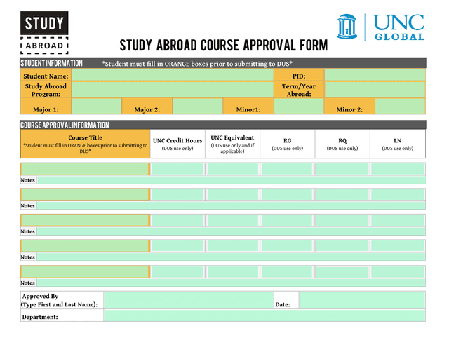 Study Abroad Course Approval Form screenshot