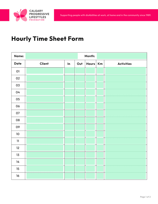 Hourly Time Sheet Form screenshot