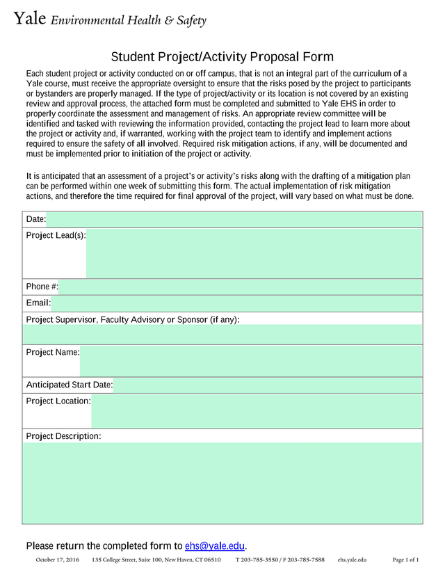 Student ProjectActivity Proposal Form screenshot