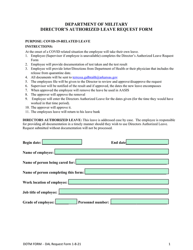 DOTM FORM  DAL Request Form screenshot