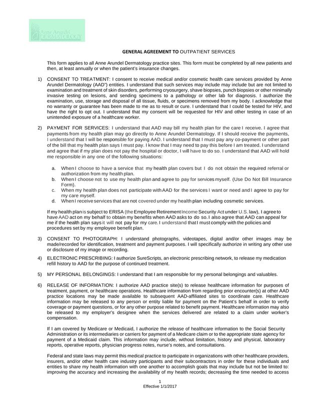 GENERAL AGREEMENT TO OUTPATIENT SERVICES screenshot
