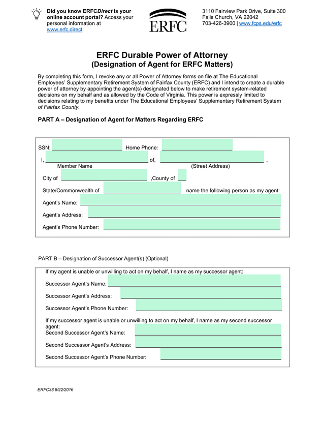 ERFC Durable Power Of Attorney (Designation Of Agent For ERFC Matters) screenshot