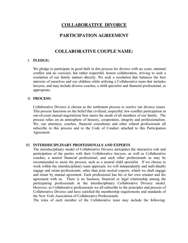 Collaborative Divorce Participation Agreement screenshot