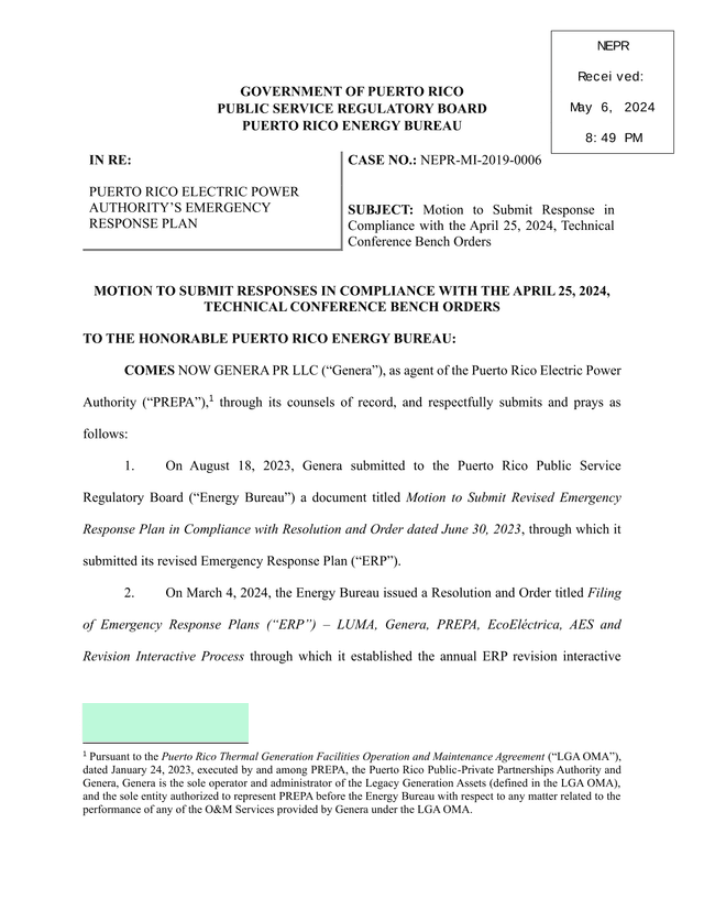 Motion To Submit Responses In Compliance With The April 25, 2024, Technical Conference Bench Orders screenshot
