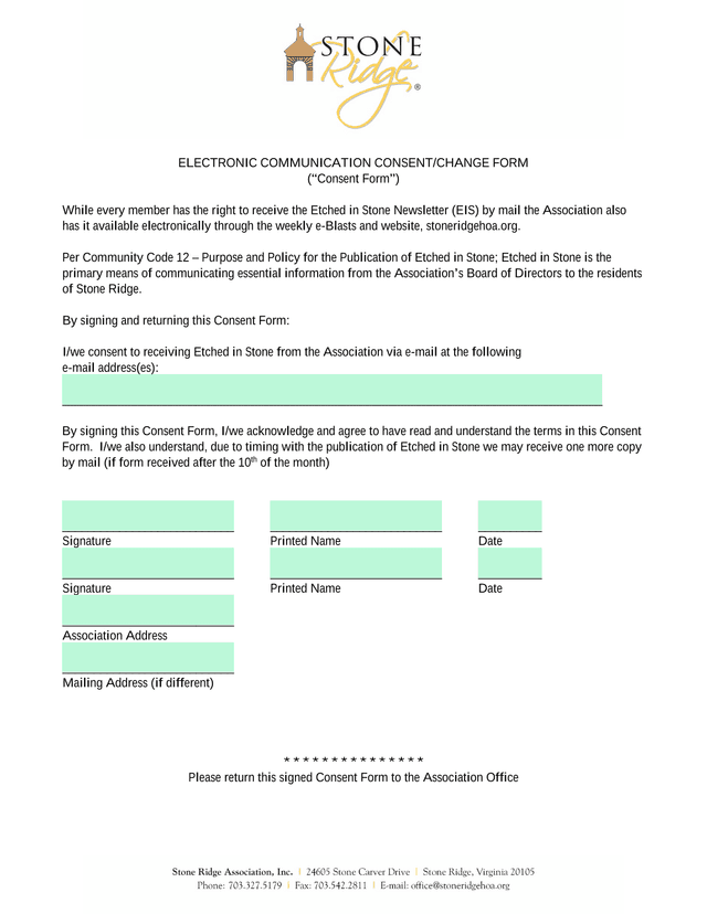 Electronic Communication ConsentChange Form screenshot