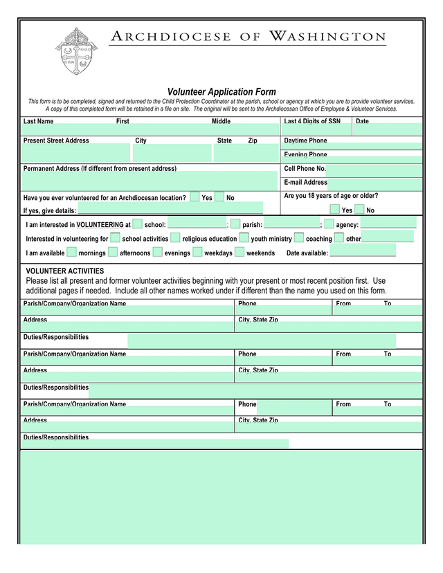 Volunteer Application Form screenshot
