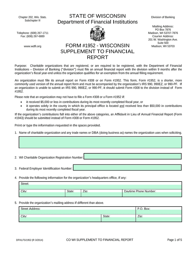 Wisconsin Supplement To Financial Report screenshot