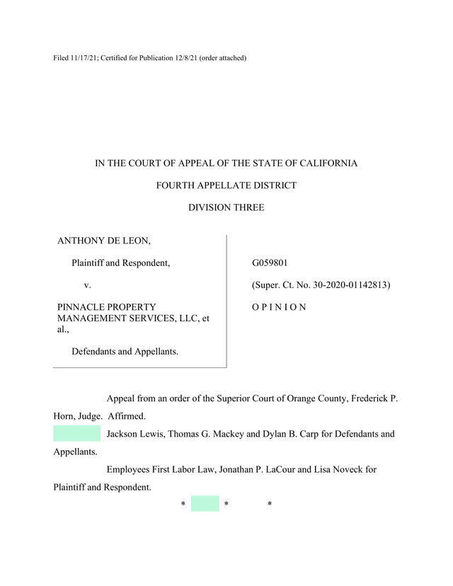 De Leon V. Pinnacle Property Management Services, LLC Court Opinion screenshot
