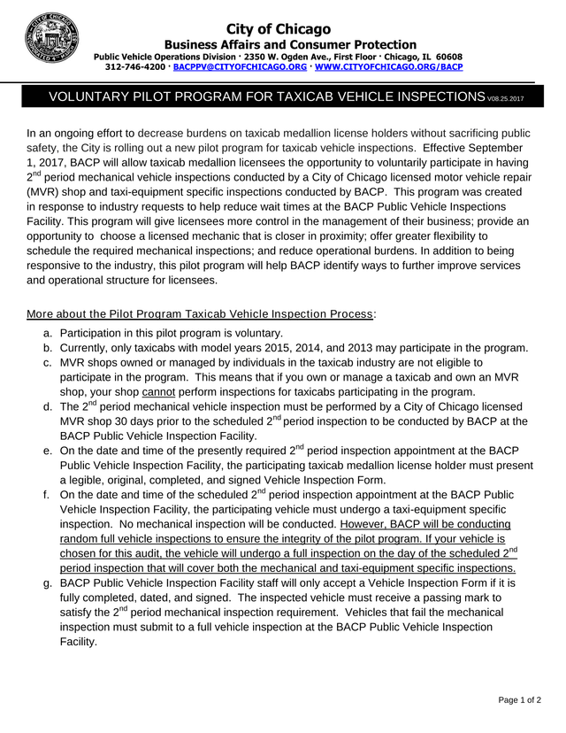 Voluntary Pilot Program For Taxicab Vehicle Inspections screenshot