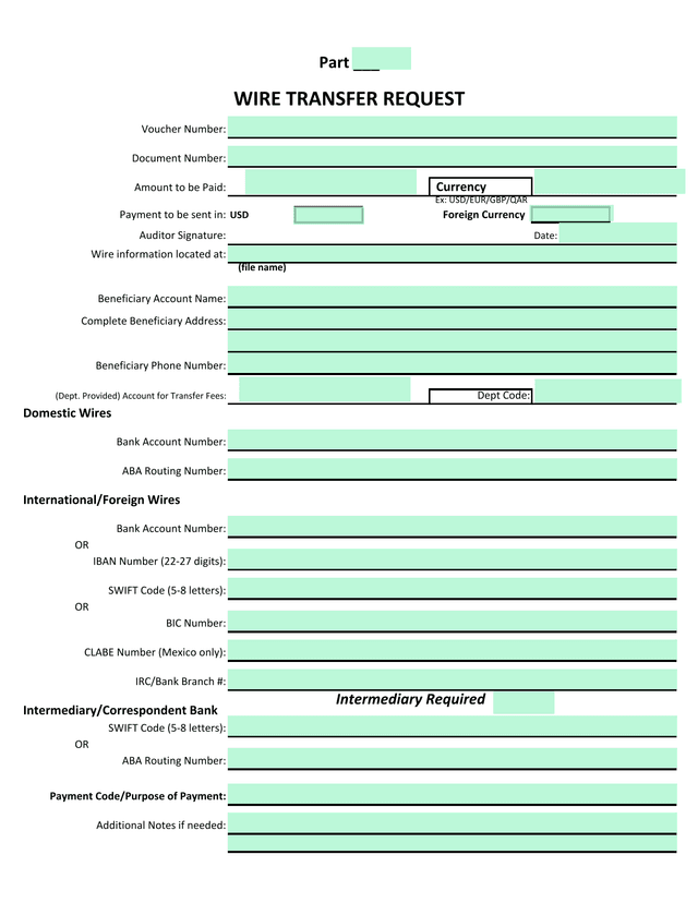 Wire Transfer Request screenshot