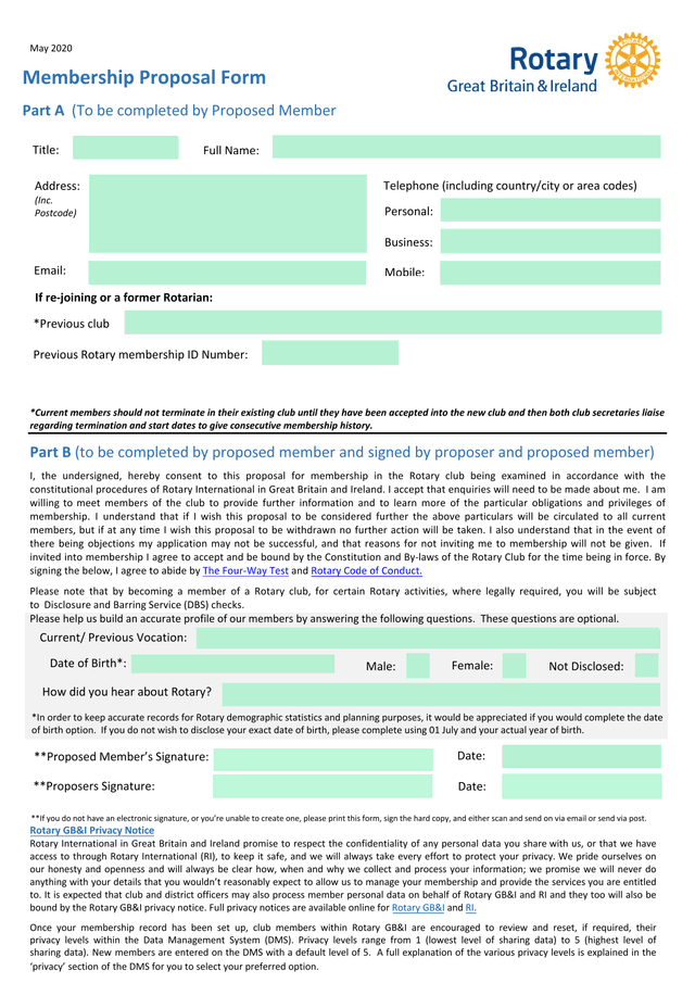 Membership Proposal Form screenshot