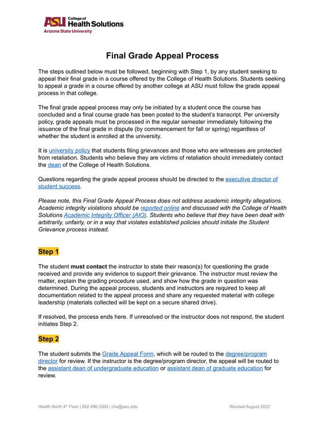 Final Grade Appeal Process screenshot
