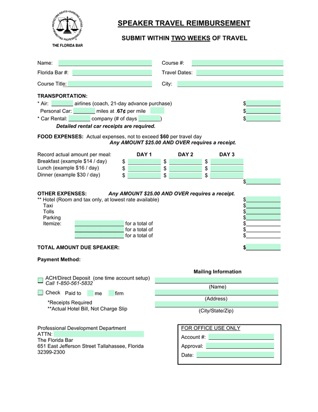 Speaker Travel Reimbursement screenshot