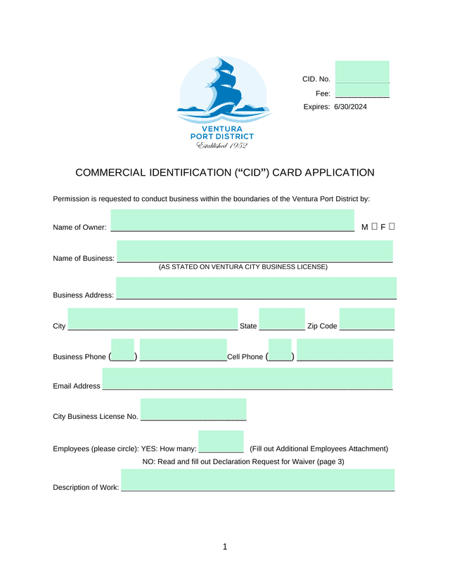 Commercial Identification (CID) Card Application screenshot