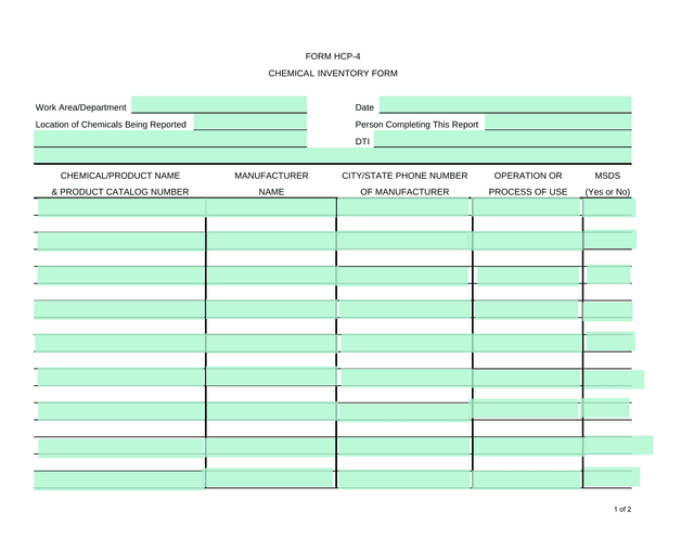 FORM HCP 4 CHEMICAL INVENTORY FORM screenshot