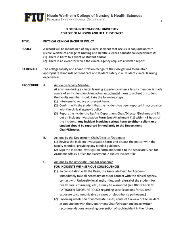 Physical Clinical Incident Policy screenshot