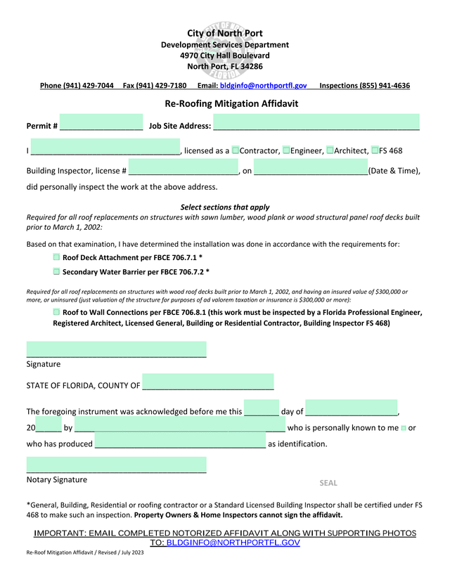Re Roof Mitigation Affidavit screenshot