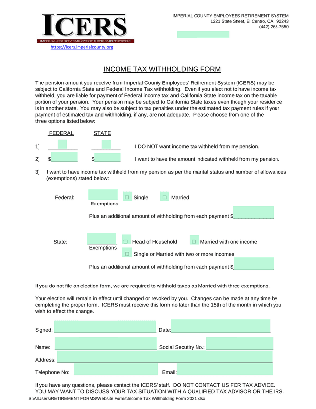 Income Tax Withholding Form screenshot