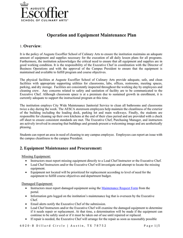 Operation And Equipment Maintenance Plan screenshot