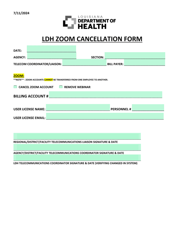 LDH ZOOM CANCELLATION FORM screenshot