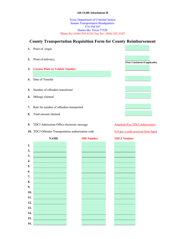 County Transportation Requisition Form For County Reimbursement screenshot