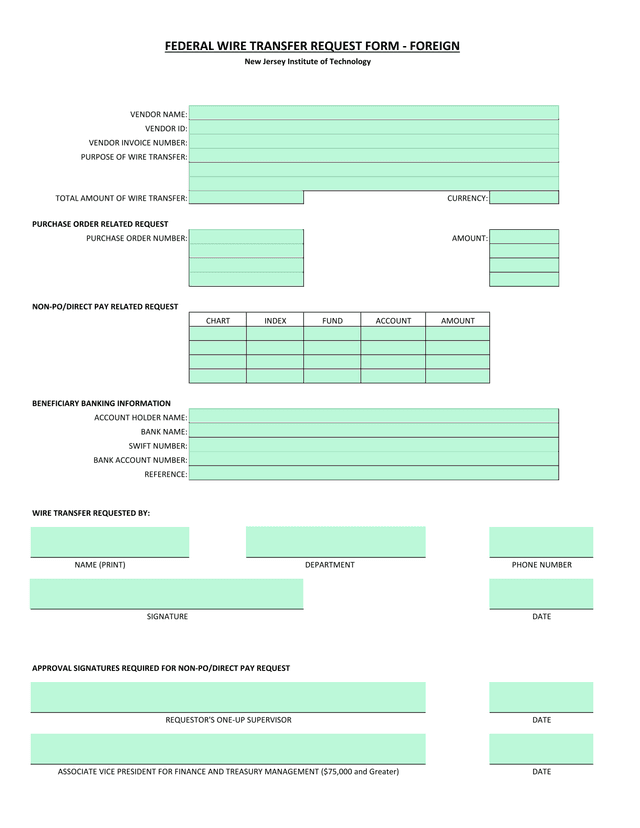 Federal Wire Transfer Request Form   Foreign screenshot