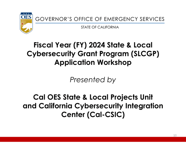 Fiscal Year (FY) 2024 State  Local Cybersecurity Grant Program (SLCGP) Application Workshop screenshot