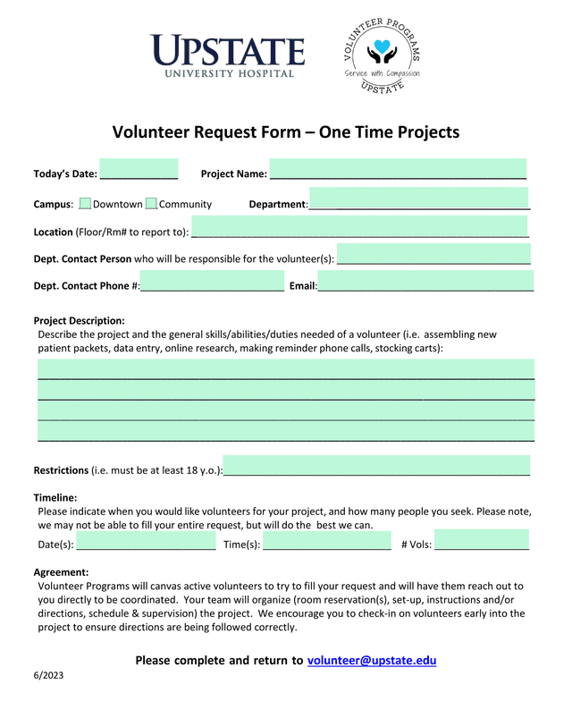 Volunteer Request Form  One Time Projects screenshot