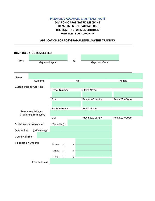 APPLICATION FOR POSTGRADUATE FELLOWSHIP TRAINING screenshot