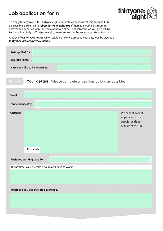 Job Application Form screenshot