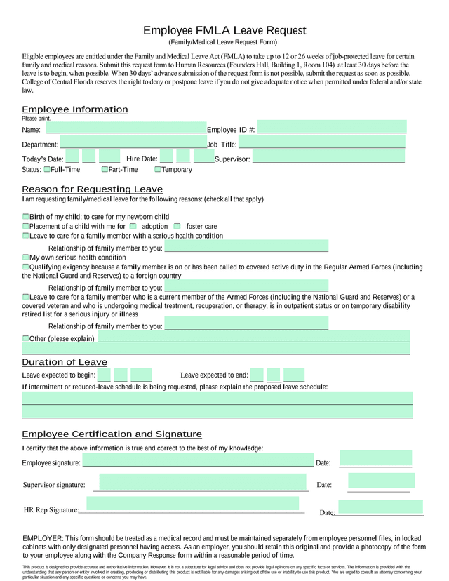 Employee FMLA Leave Request screenshot