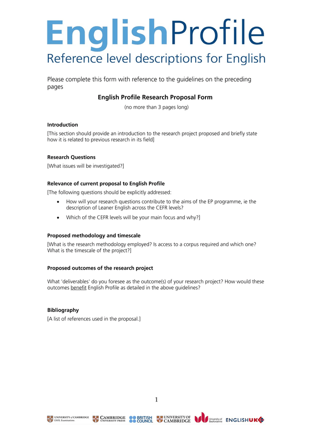 English Profile Research Proposal Form screenshot