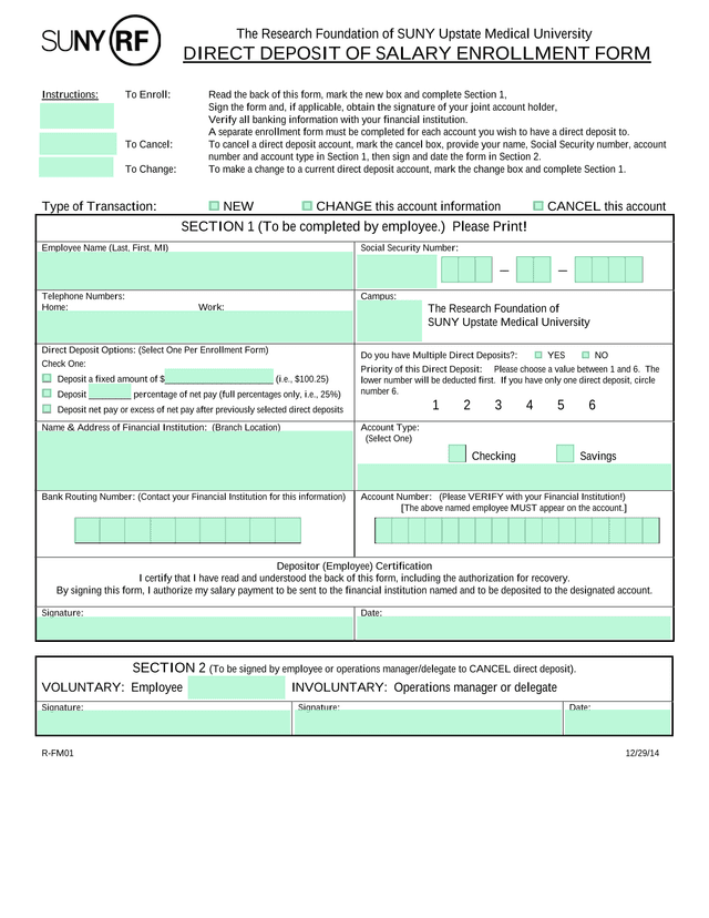 DIRECT DEPOSIT OF SALARY ENROLLMENT FORM screenshot