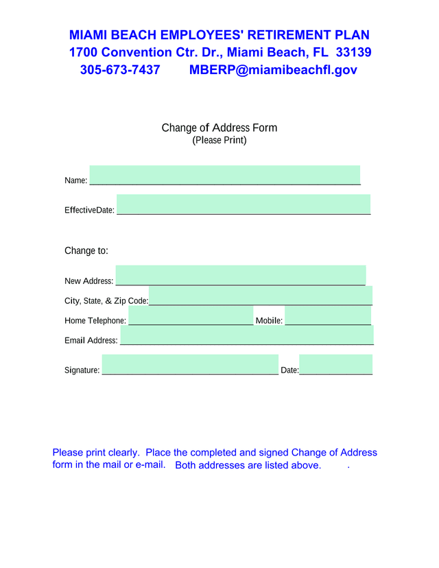 Change Of Address Form screenshot